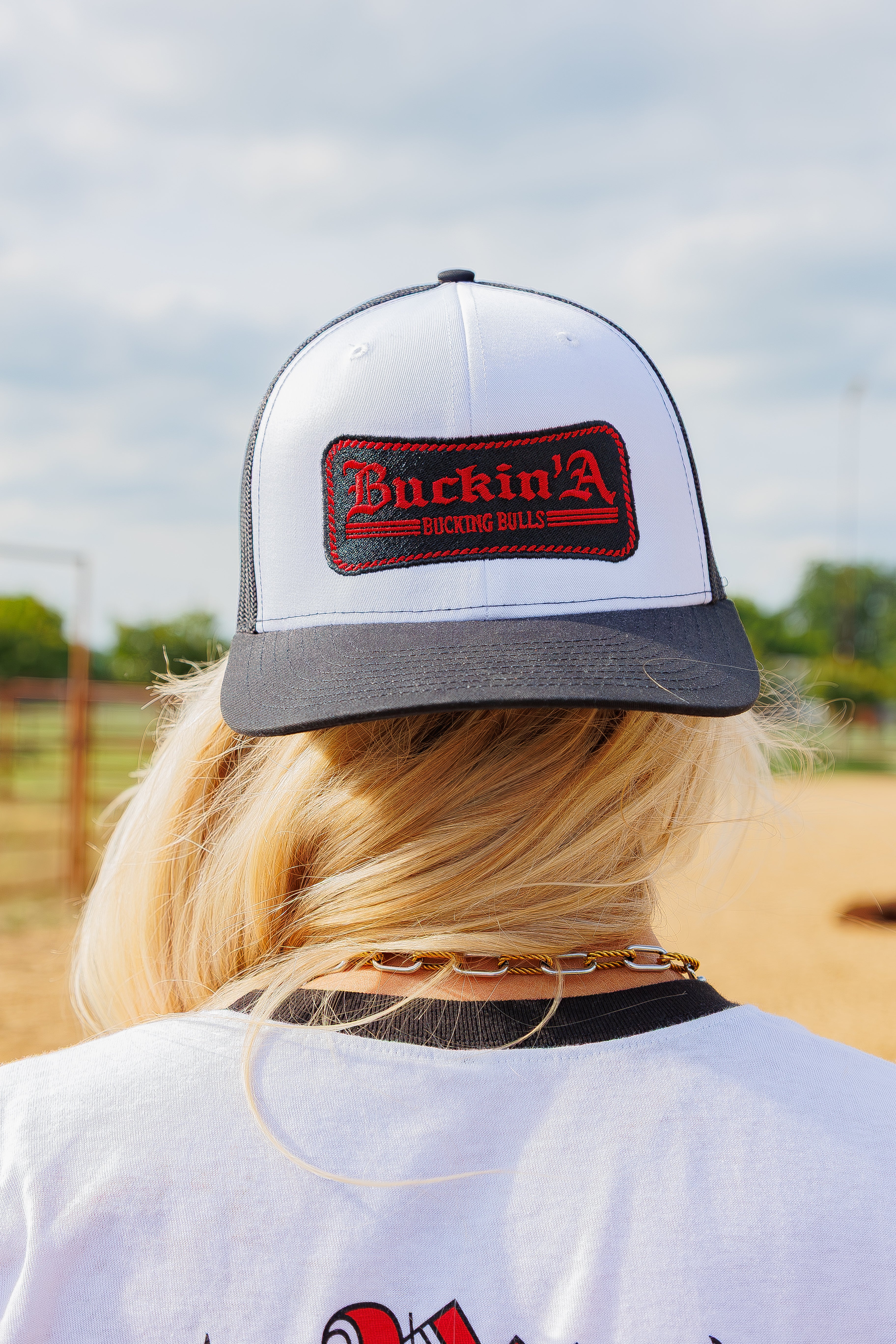 Buckin' Trucker Hat - Red on White