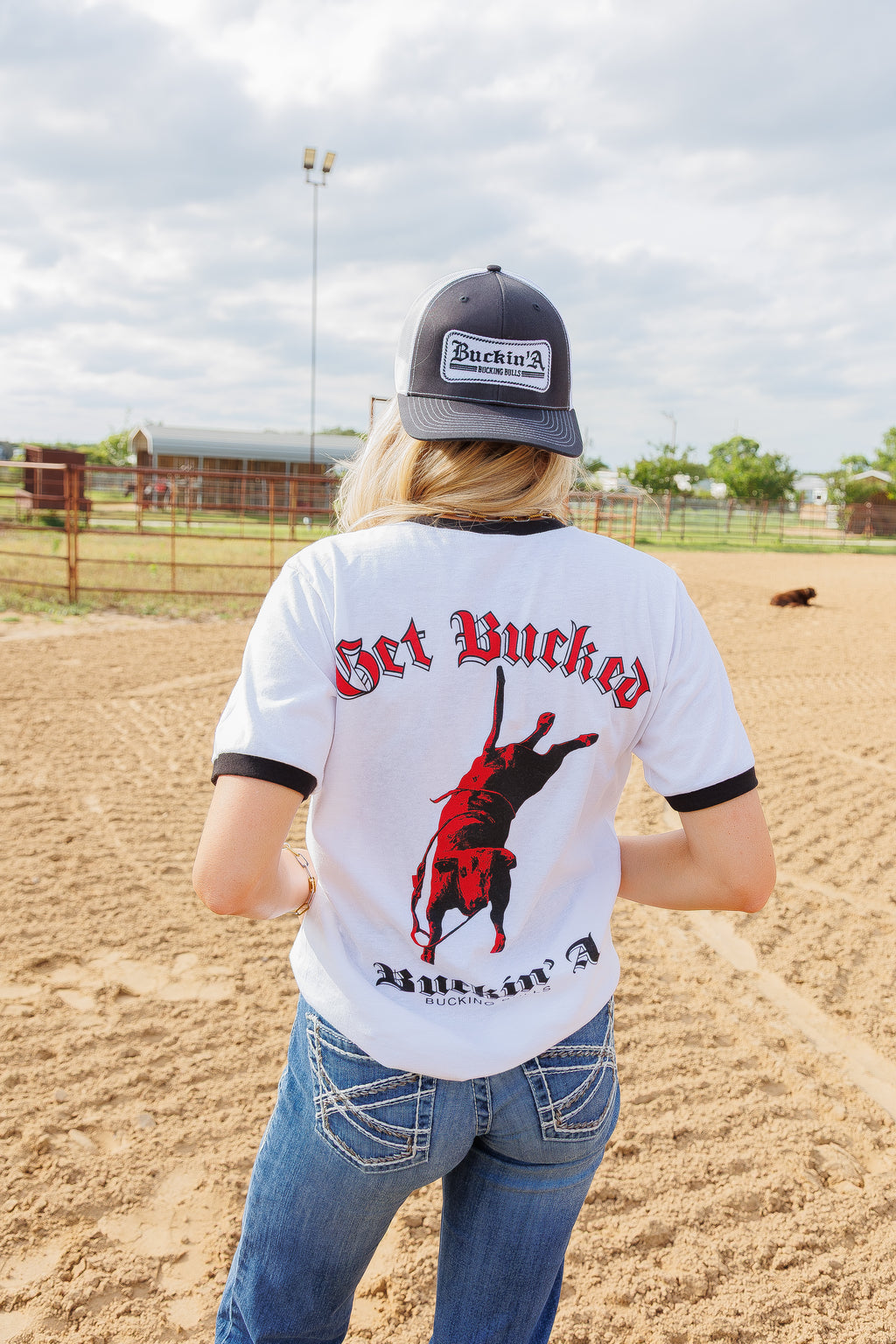 Buckin' Trucker Hat - White on Black