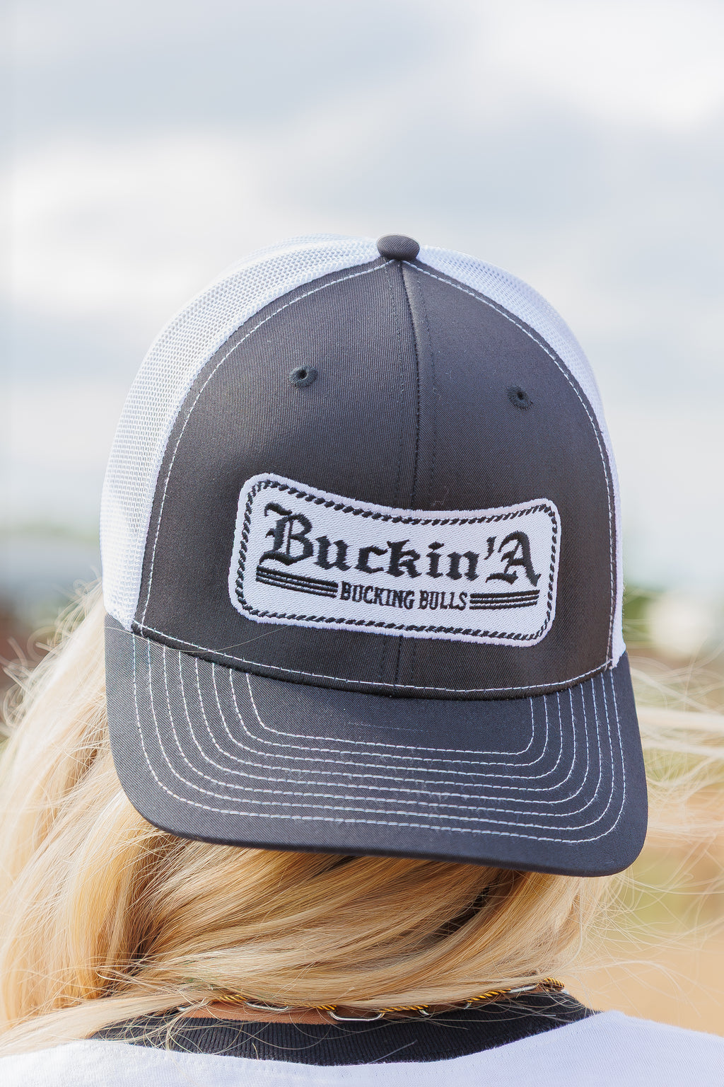 Buckin' Trucker Hat - White on Black